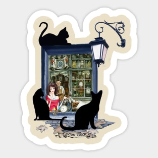 Clock maker shop in old Amsterdam Sticker